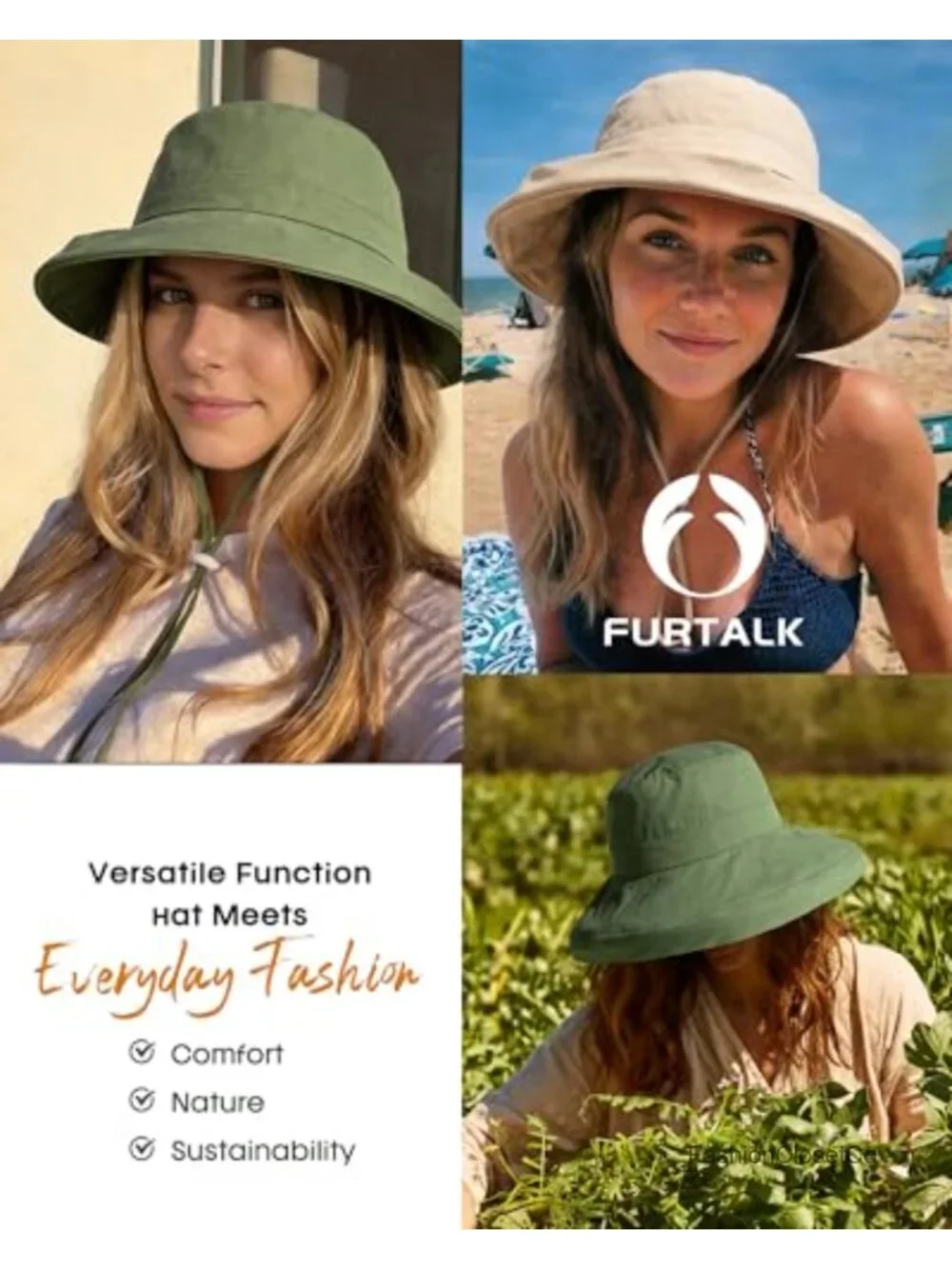 Wide Brim Ponytail Sun Hat UPF 80+ Cotton Foldable Bucket Hat